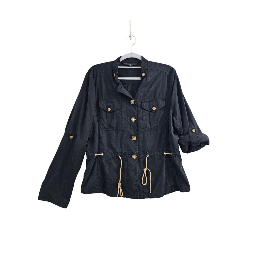White House Black Market Jacket Womens 12P Black Solid‎ Utility Lyocell Cinched
